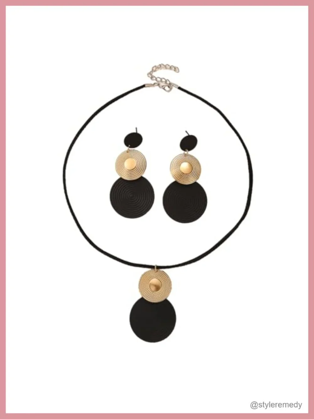 Gold Ethnic Style Round Geometric Dangle Earrings & Necklace Jewelry Set